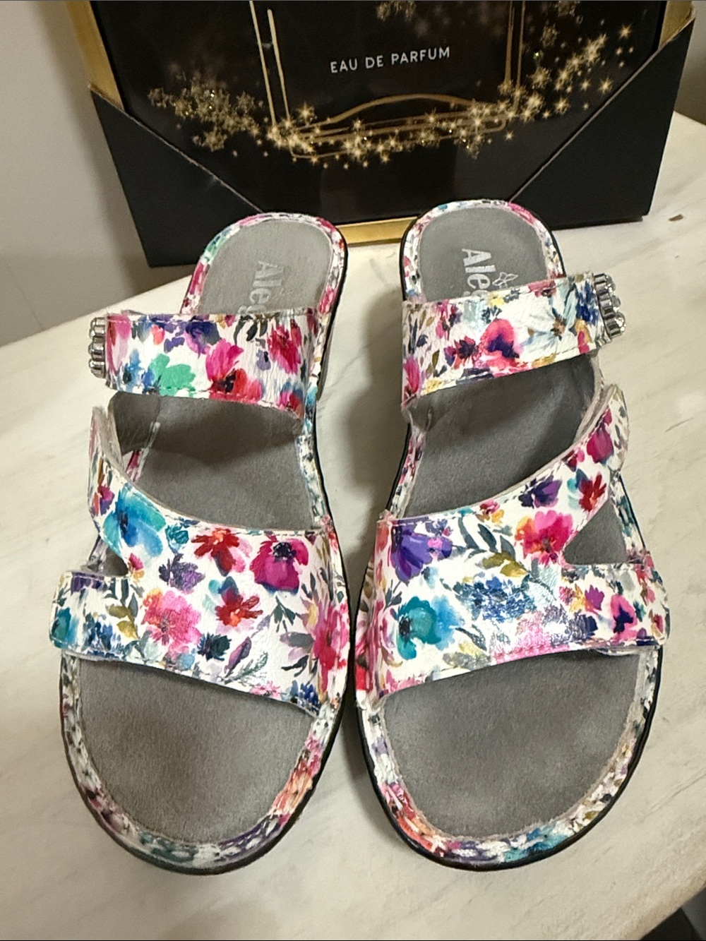 Alegria Women's Floral Multicolor Slide Sandals